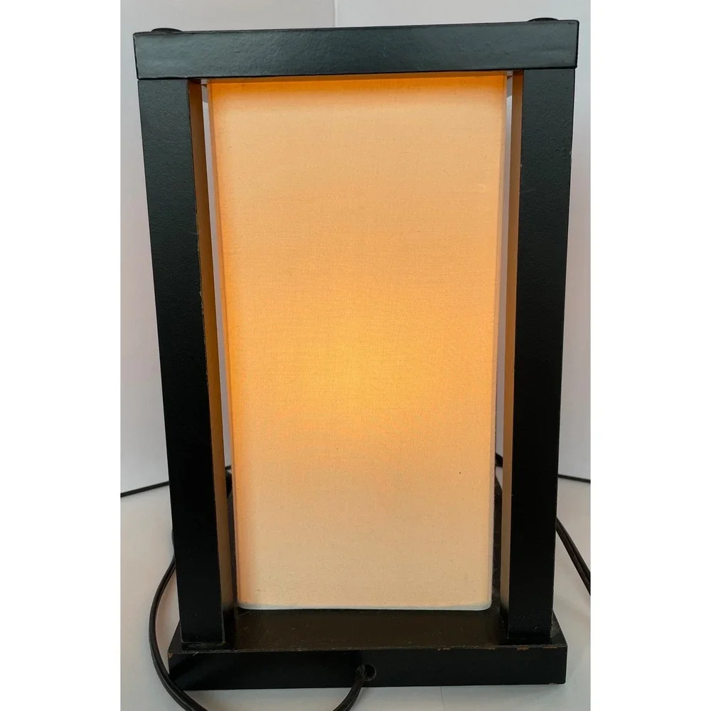 Modern Wood Asian Table Lamp Black Wood Frame Oriental Nightstand Soft Light